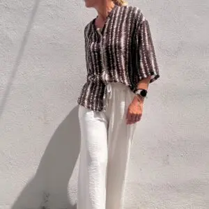 Pantalón liso de viscosa cintura elástica