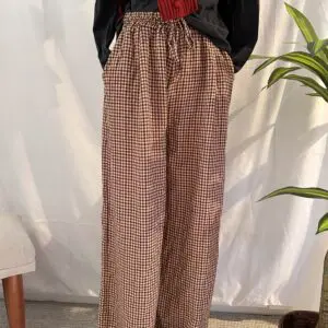 Pantalón burdeos vichy cintura elástica