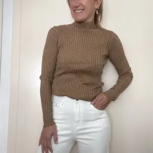 Jersey canalé hilo metalizado cuello pérkins