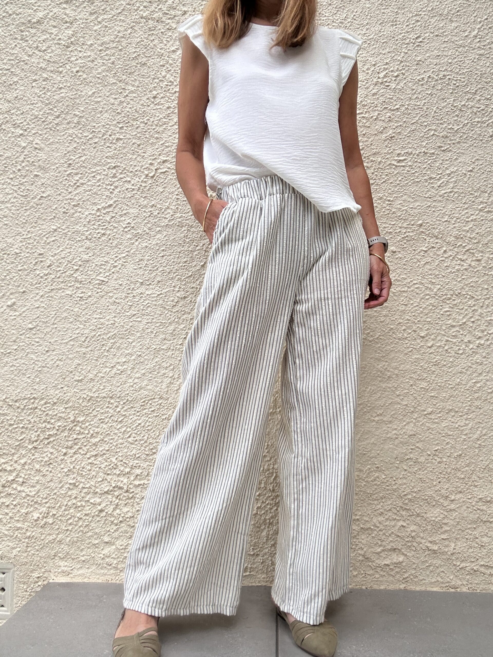 Pantalón recto raya algodón